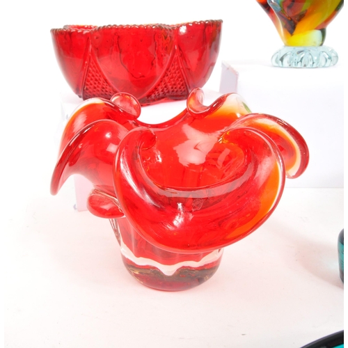 151 - A collection of mid century retro studio art glass. Including floral shape bowls, stem bud vase and ... 