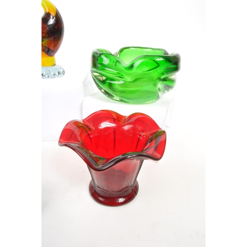 151 - A collection of mid century retro studio art glass. Including floral shape bowls, stem bud vase and ... 