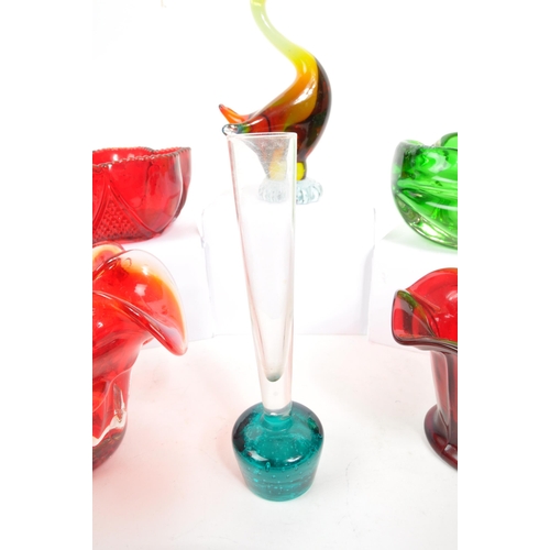 151 - A collection of mid century retro studio art glass. Including floral shape bowls, stem bud vase and ... 