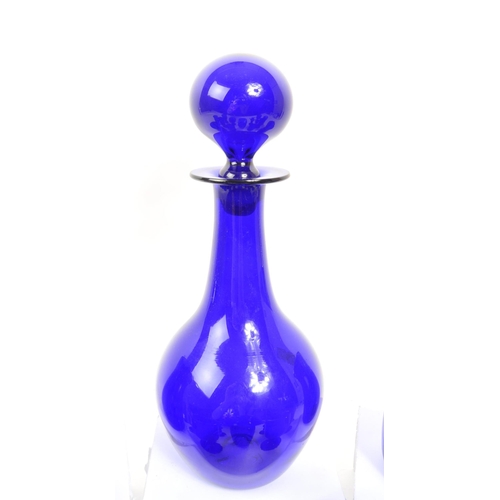 162 - Bristol Blue Glass - A collection of Bristol Blue Glass comprising of a decanter, six wine / stem gl... 