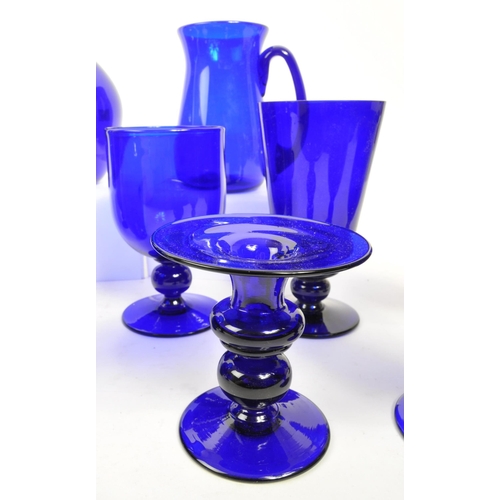 162 - Bristol Blue Glass - A collection of Bristol Blue Glass comprising of a decanter, six wine / stem gl... 