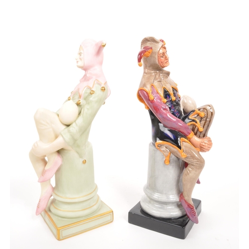 17 - Royal Doulton - A pair of porcelain china Royal Doulton Jester figurines, comprising of The Jester H... 