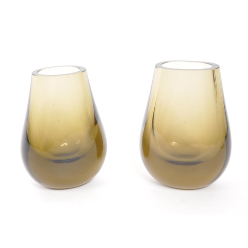 170 - A pair of Scandinavian studio art glass vases in smoked glass colourway, Of rounded ovoid shape tape... 