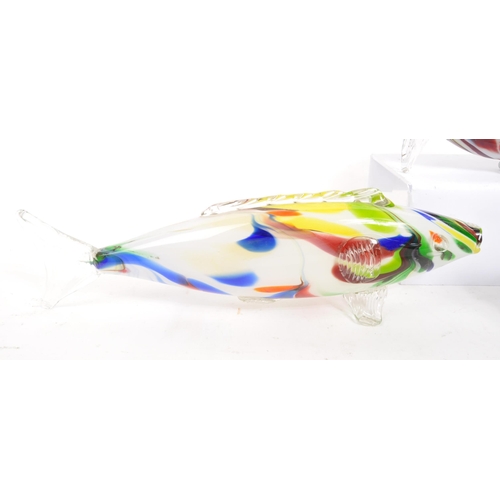 172 - Murano - A collection of four Italian studio art glass fish ornaments. Graduating sizes, with millef... 