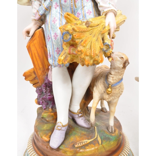 180 - A pair of 19th century Italian porcelain figures. The figures each raised on round pedestal bases, w... 