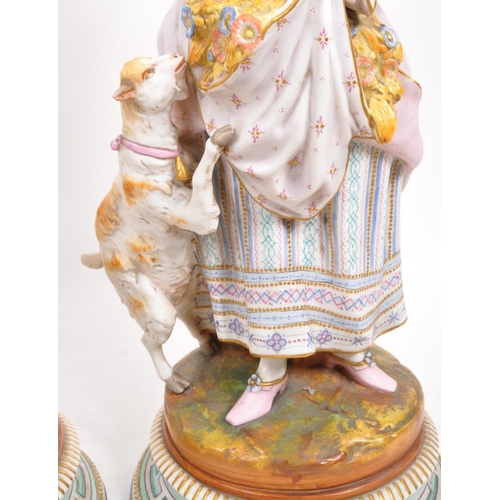 180 - A pair of 19th century Italian porcelain figures. The figures each raised on round pedestal bases, w... 