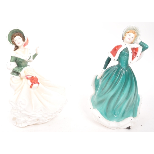 183 - Royal Doulton - Two contemporary porcelain china Christmas Day lady figurines. Christmas Day 2001 an... 