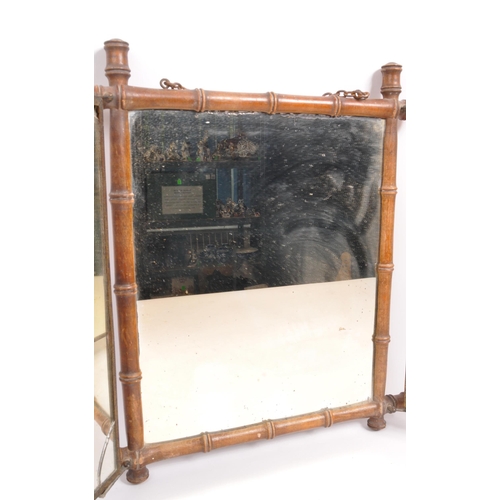 218 - An early 20th Century opening three piece triptych mirror having bamboo frame with Art Nouveau print... 