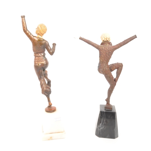 222 - After D. H. Chiparus / Paul Philipe - Two Art Deco style cold painted bronze dancer figurines. One f... 