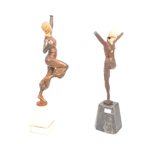 222 - After D. H. Chiparus / Paul Philipe - Two Art Deco style cold painted bronze dancer figurines. One f... 