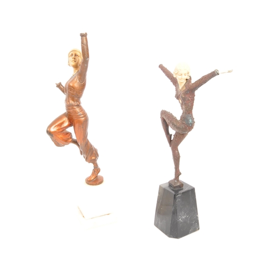 222 - After D. H. Chiparus / Paul Philipe - Two Art Deco style cold painted bronze dancer figurines. One f... 