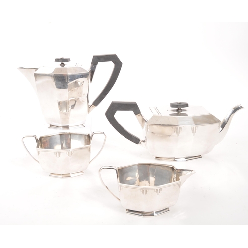 233 - Viners - A 20th Century Art Deco style Viners silver plated part tea service comprising of teapot, a... 