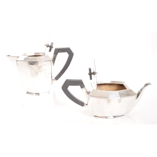 233 - Viners - A 20th Century Art Deco style Viners silver plated part tea service comprising of teapot, a... 