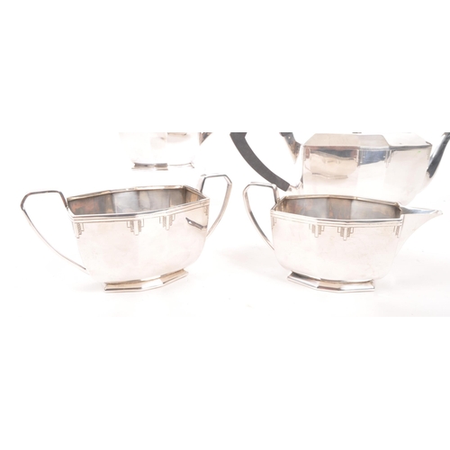 233 - Viners - A 20th Century Art Deco style Viners silver plated part tea service comprising of teapot, a... 