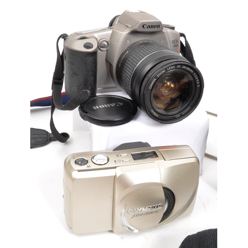 236 - Olympus / Praktica / Canon - A collection of cameras and accessories to include an Olympus mju 140, ... 