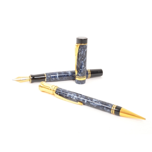 242 - Parker - A matching Parker DuoFold Centennial fountain pen and propelling pencil. Having marbled blu... 