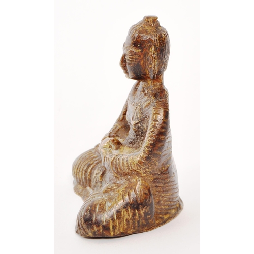 256 - A small 19th Century hollow bronze Chinese Buddha figure in lotus position with arms meeting at fron... 