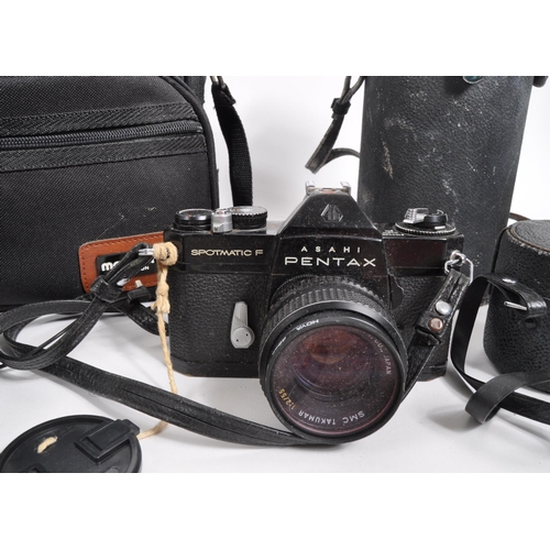 260 - Pentax - A collection of vintage 20th century Pentax SLR cameras, with accessories, lenses. With car... 