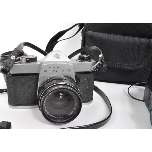 260 - Pentax - A collection of vintage 20th century Pentax SLR cameras, with accessories, lenses. With car... 