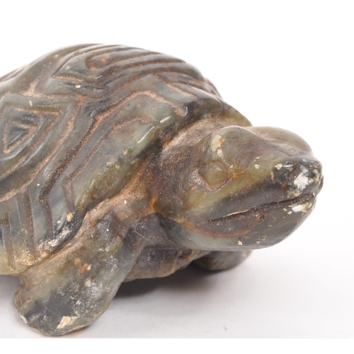 294 - A 19th Century Chinese soap stone carved figure in the form of a tortoise, engraved C. Tandi to base... 