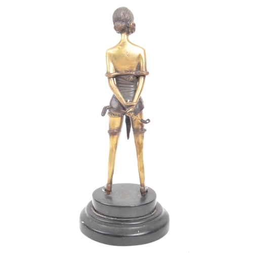 302 - An Art Deco vintage 20th century circa 1940s brass semi nude female figure. Standing position, holdi... 