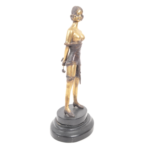 302 - An Art Deco vintage 20th century circa 1940s brass semi nude female figure. Standing position, holdi... 