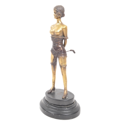 302 - An Art Deco vintage 20th century circa 1940s brass semi nude female figure. Standing position, holdi... 