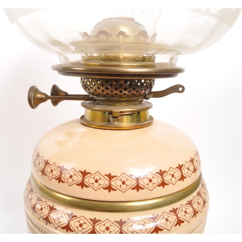 310 - Hinks & Sons - A 19th Century Victorian ceramic Aestheticism oil lamp by Hinks & Sons. Having a beig... 