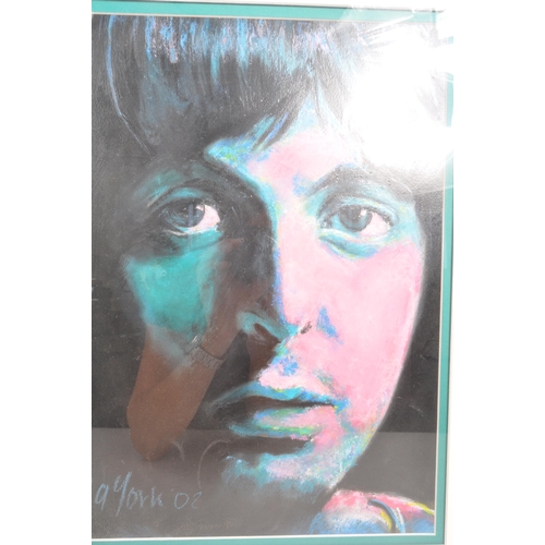 344 - Paul McCartney - Ma York - original mixed media oil pastel on card painting of Paul McCartney from '... 