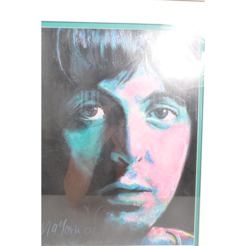 344 - Paul McCartney - Ma York - original mixed media oil pastel on card painting of Paul McCartney from '... 