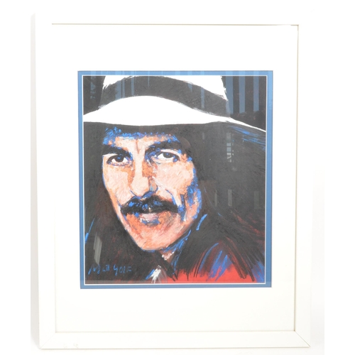 345 - George Harrison - Ma. York - original mixed media oil pastel on card painting of George Harrison fro... 