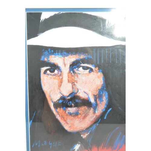 345 - George Harrison - Ma. York - original mixed media oil pastel on card painting of George Harrison fro... 