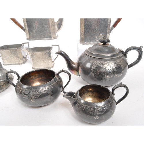 349 - A collection of 20th Century art deco Craftsmen Sheffield Pewter items to include teapot and coffee ... 