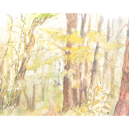 468 - Elizabeth Deverell
 Into the Wood
 Watercolour, ink and oil pastel
 57cm x 49.5cm

 A 20th Century w... 