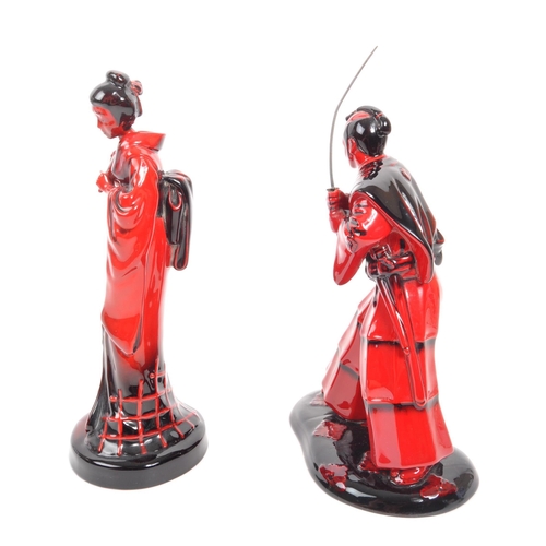 53 - Royal Doulton - A pair of porcelain china Royal Doulton Flambe figurines comprising of Samurai Warri... 