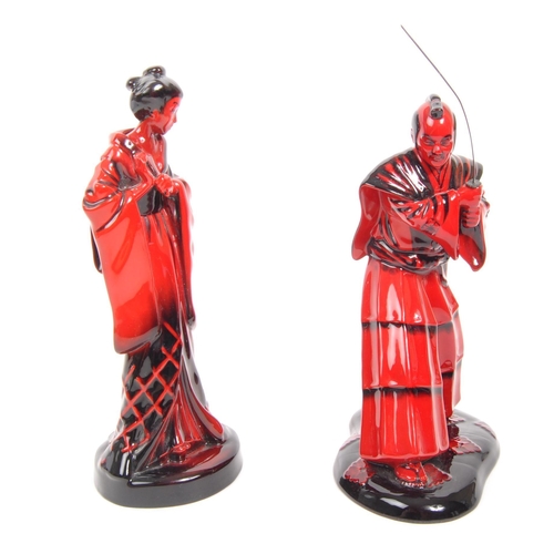 53 - Royal Doulton - A pair of porcelain china Royal Doulton Flambe figurines comprising of Samurai Warri... 