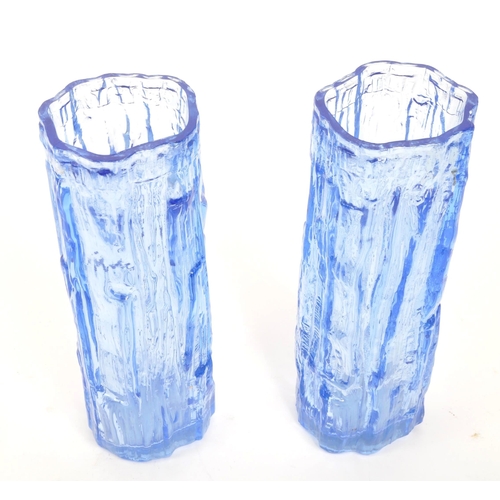 102 - Pair of vintage 20th century Whitefriars style studio art glass vases. Having the bark effect, circu... 