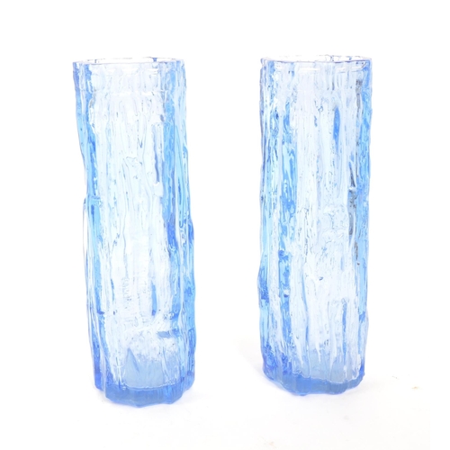 102 - Pair of vintage 20th century Whitefriars style studio art glass vases. Having the bark effect, circu... 