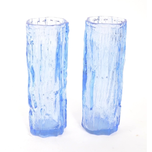 102 - Pair of vintage 20th century Whitefriars style studio art glass vases. Having the bark effect, circu... 