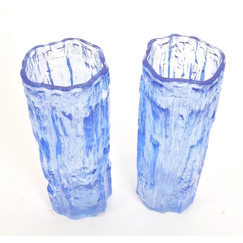 102 - Pair of vintage 20th century Whitefriars style studio art glass vases. Having the bark effect, circu... 