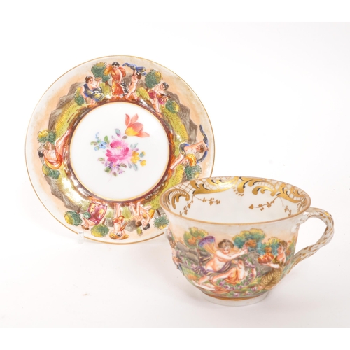 116 - Capodimonte - A 19th Century Italian porcelain china Capodimonte ' Garden of Eden ' teacup & sau... 