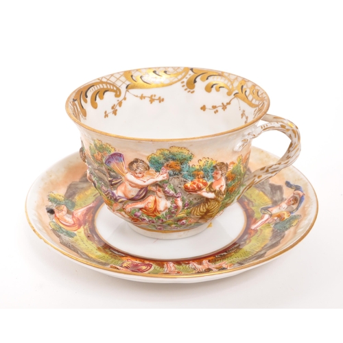 116 - Capodimonte - A 19th Century Italian porcelain china Capodimonte ' Garden of Eden ' teacup & sau... 