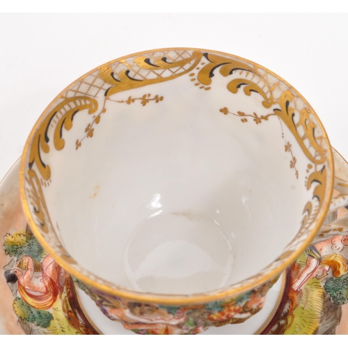 116 - Capodimonte - A 19th Century Italian porcelain china Capodimonte ' Garden of Eden ' teacup & sau... 