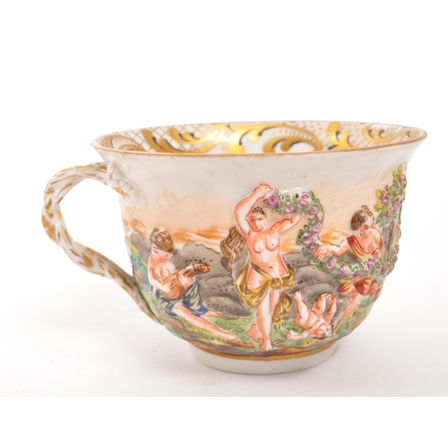 116 - Capodimonte - A 19th Century Italian porcelain china Capodimonte ' Garden of Eden ' teacup & sau... 