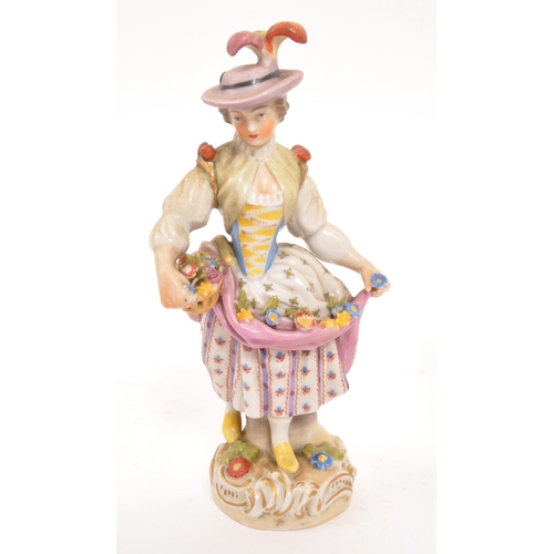 122 - Dresden / Sitzendorf - Two porcelain Dresden female figures one wearing hat with basket of flowers i... 