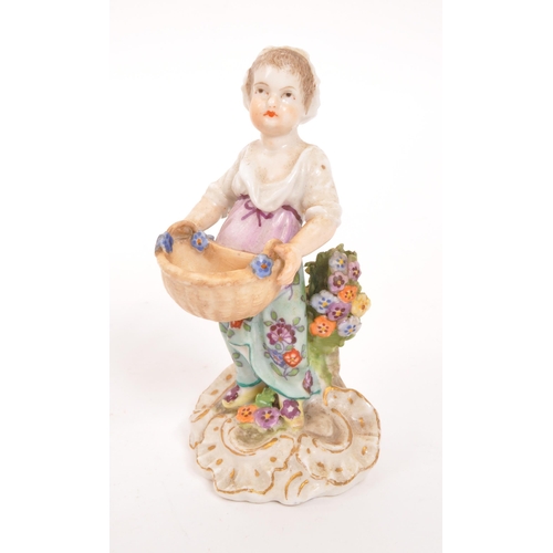 122 - Dresden / Sitzendorf - Two porcelain Dresden female figures one wearing hat with basket of flowers i... 