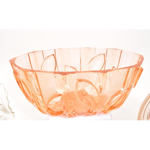 133 - A collection of 20th Century circa 1930s / 40s Art Deco peach pink glass items comprising of large c... 