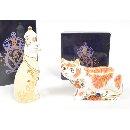 15 - Royal Crown Derby - Two porcelain china Royal Crown Derby cat paperweights figurines. To include lim... 