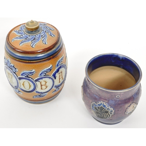 156 - Royal Doulton - Lambeth - Two early 20th century Royal Doulton Lambeth ceramic vase and tobacco jar.... 