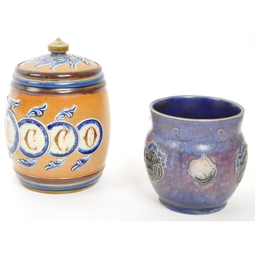 156 - Royal Doulton - Lambeth - Two early 20th century Royal Doulton Lambeth ceramic vase and tobacco jar.... 